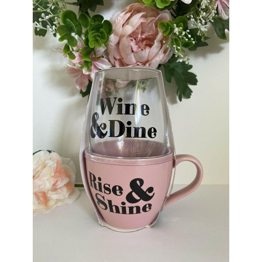 Wild Eye‎ Designs Stemless 16oz Pink Mug Wine Set
